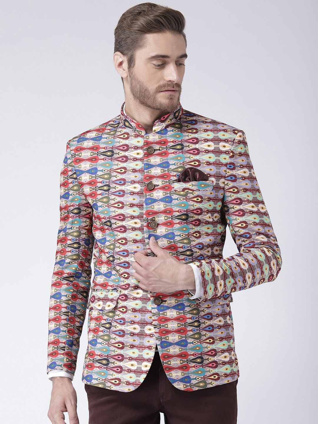 

hangup trend Men Cream Printed Single-Breasted bandhgala Blazer