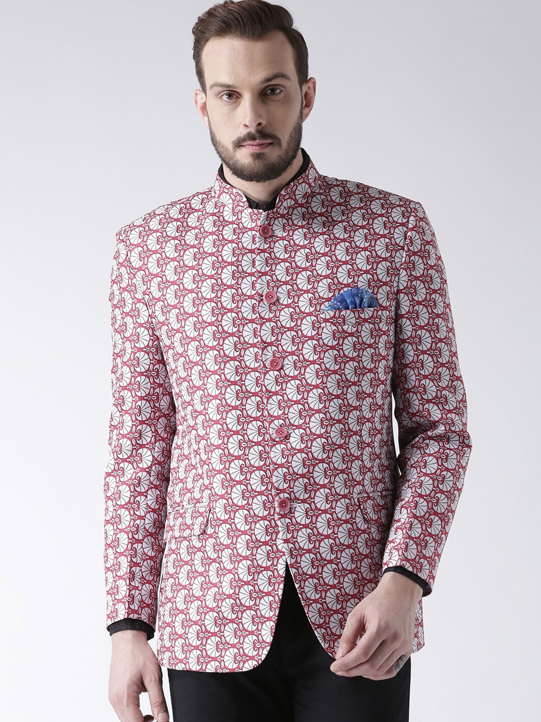 

hangup trend Men Red Printed Bandhgala Blazer