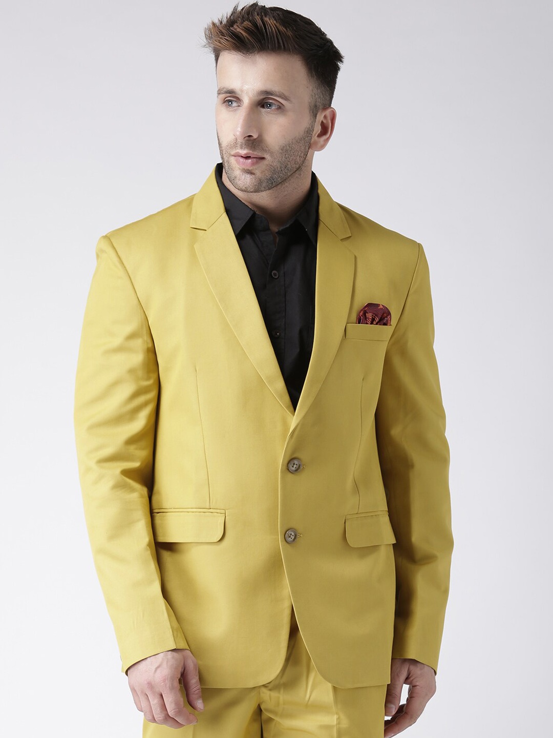 

hangup trend Men Yellow Colored Solid Single Breasted Blazer