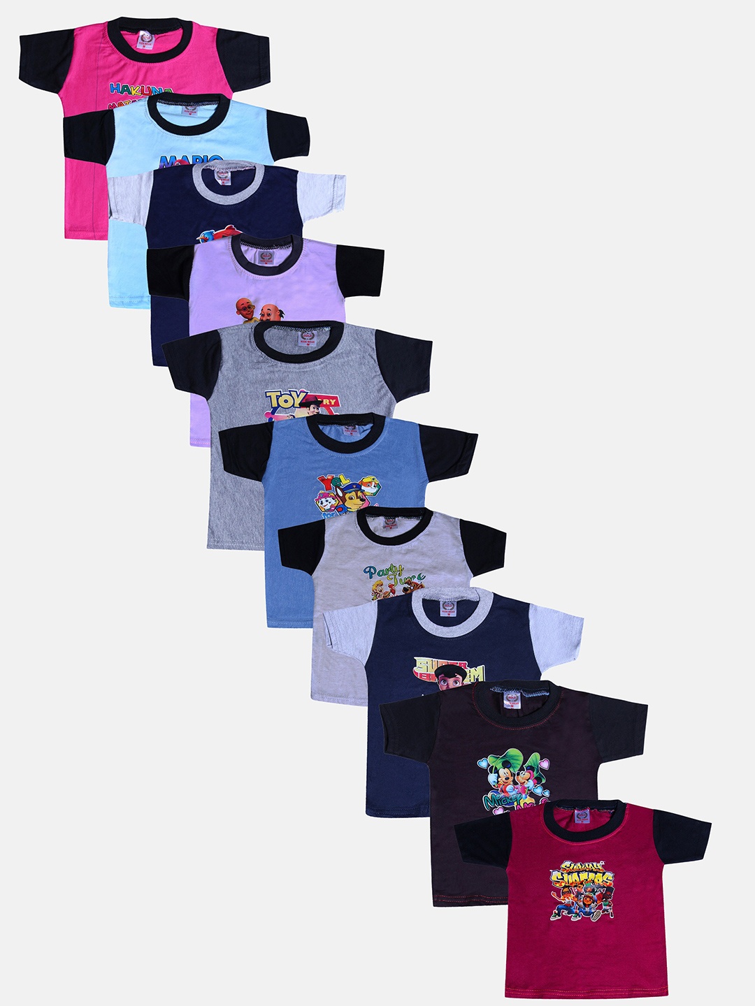 

KIFAYATI BAZAR Pack of 10 Kids Multicoloured Graphic Printed Polo Collar T-shirt, Multi