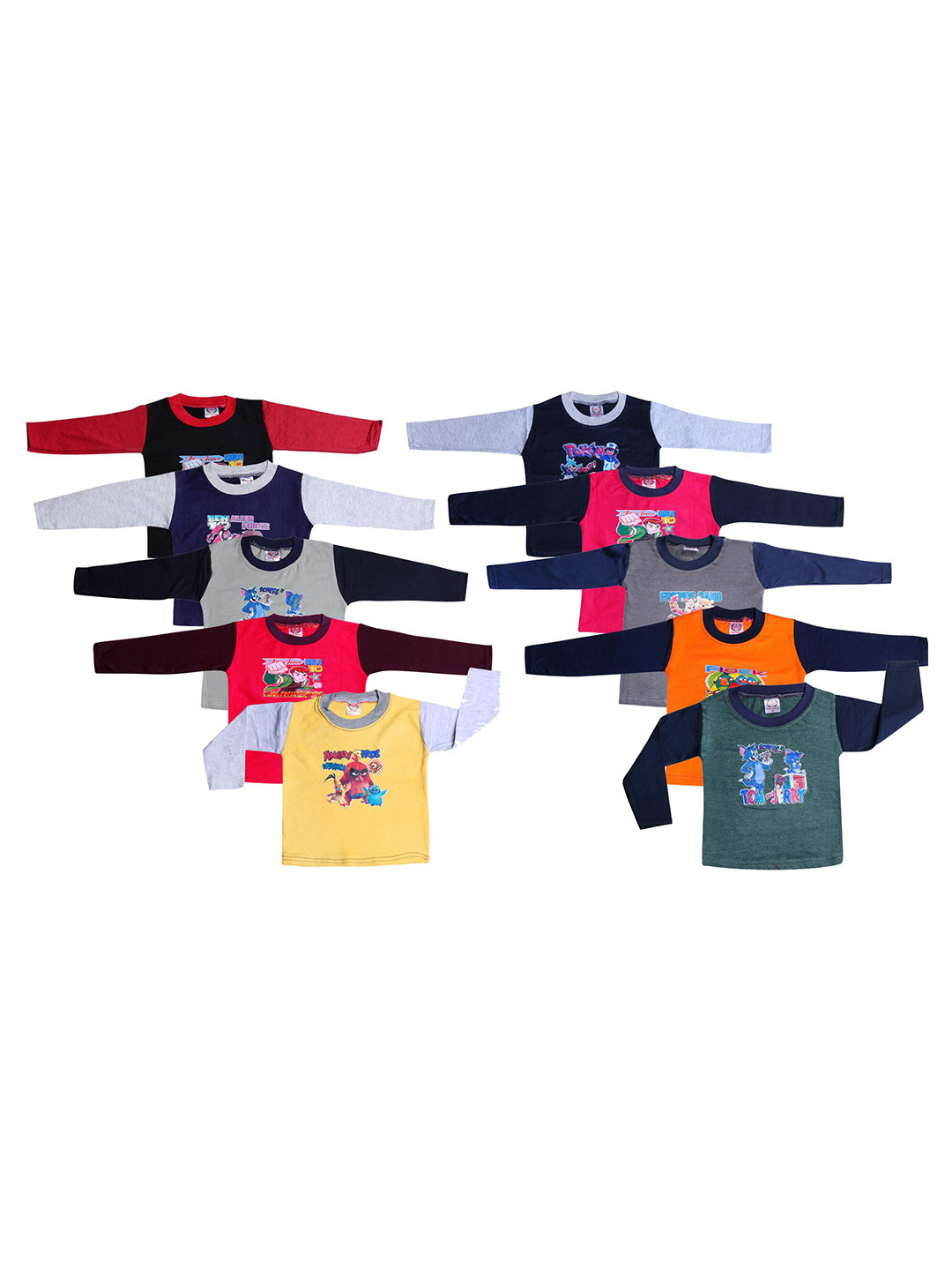 

KIFAYATI BAZAR Kids Pack of 10 Multicoloured Graphic Printed T-shirt, Multi