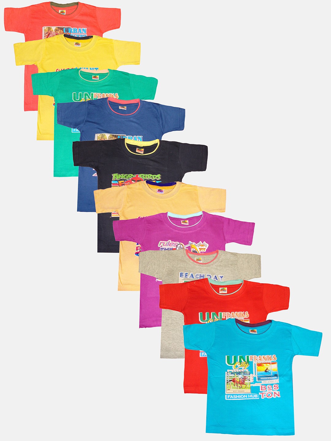 

KIFAYATI BAZAR Pack of 10 Kids Multicoloured Printed T-shirt, Multi