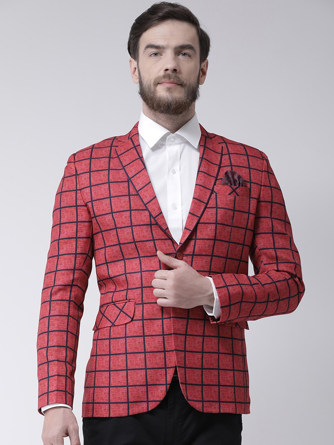 

hangup trend Men Red & Black Checked Single-Breasted Blazer