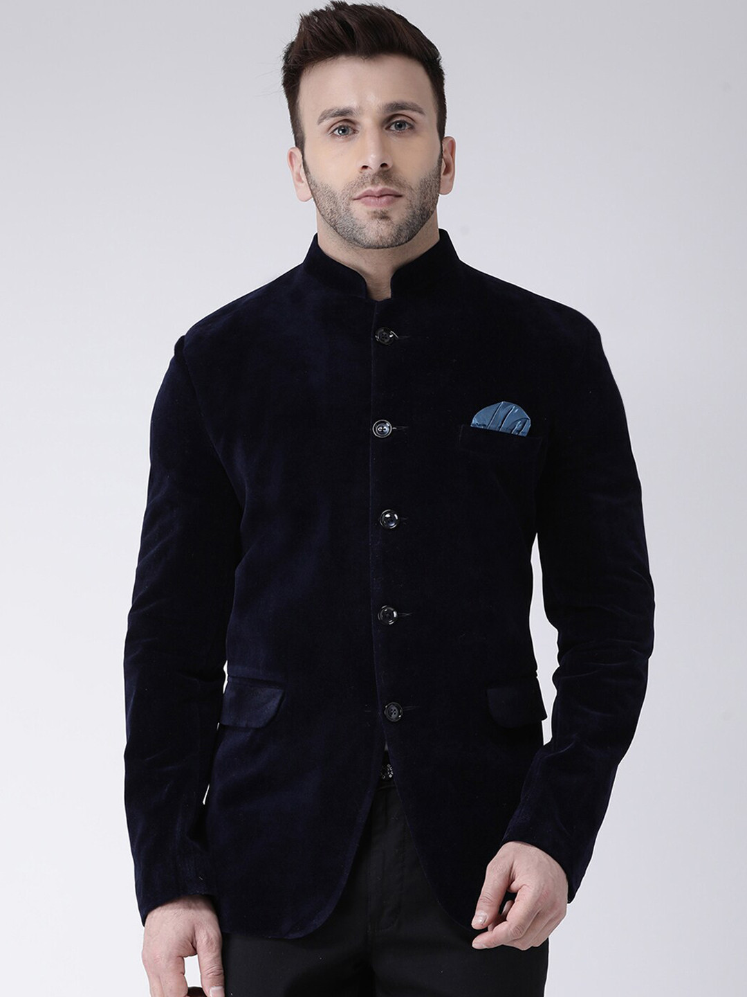 

hangup trend Men Navy Blue Solid Bandhgala Blazers