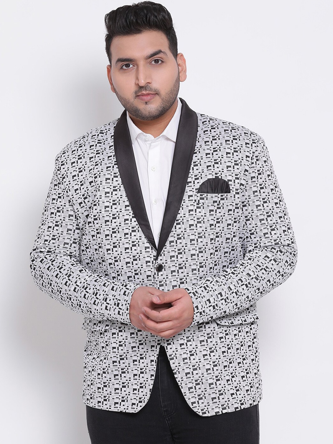 

hangup trend Men Grey Printed Single Breasted Casual Blazers