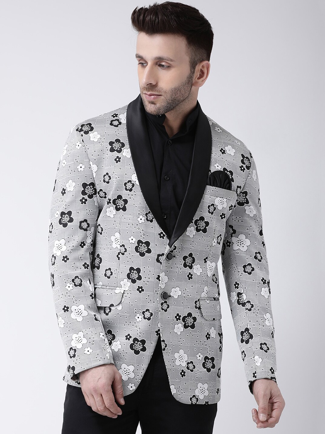 

hangup trend Men Grey Printed Single Breasted Blazer