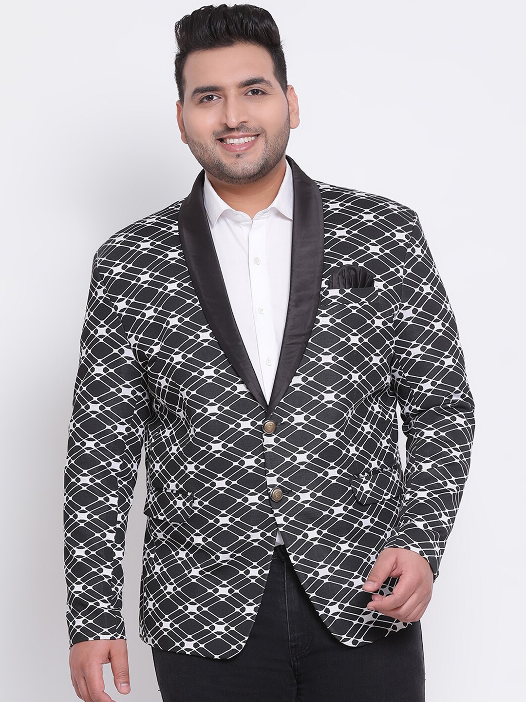 

hangup trend Men Grey Printed Single Breasted Blazer