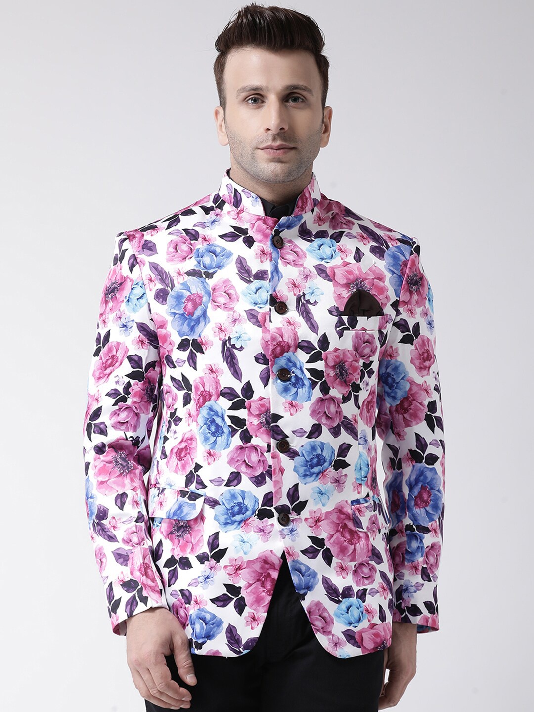 

Hangup trend Men White Floral Printed Bandhgala Blazer