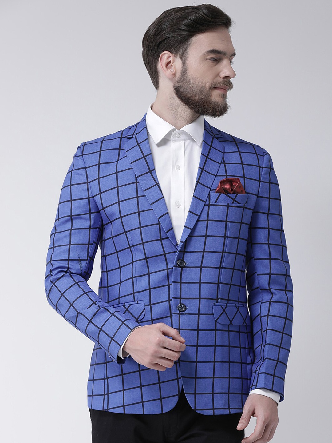 

hangup trend Men Blue Checked Single Breasted Formal Blazer, Multi