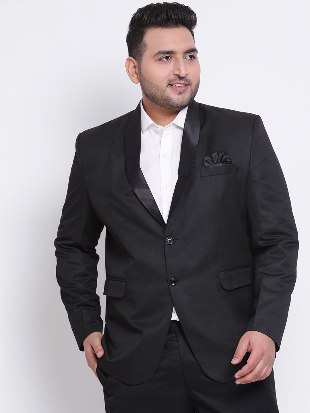 

hangup trend Men Black Plus Size Solid Single-Breasted Blazer