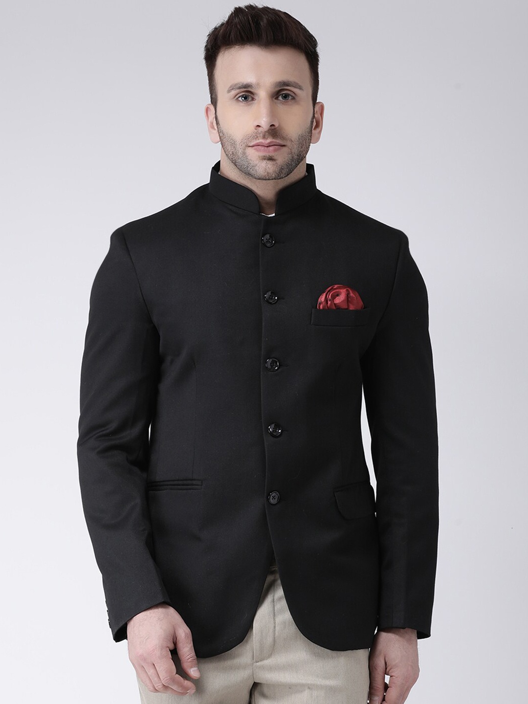 

hangup trend Men Black Solid Bandhgala Formal Blazer
