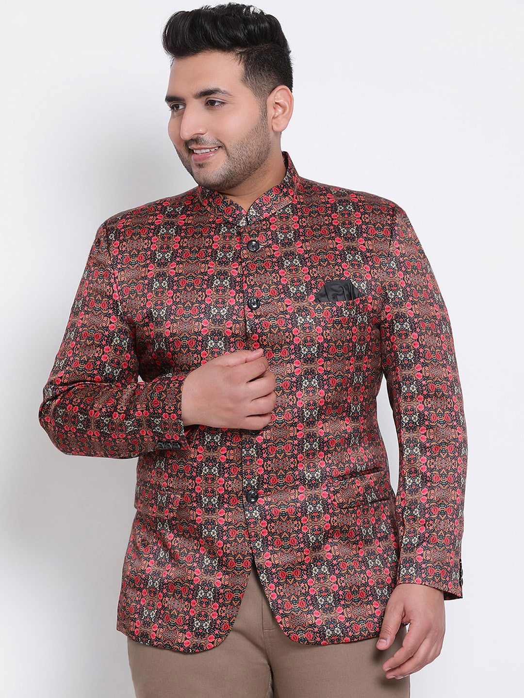 

hangup trend Men Plus Size Brown Printed Single Breasted Blazers