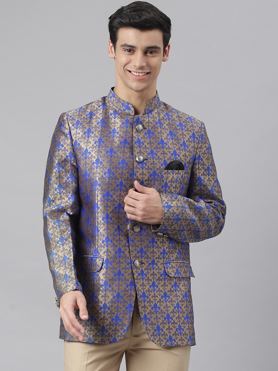

Hangup trend Men Blue Woven Design Bandhgala Blazer