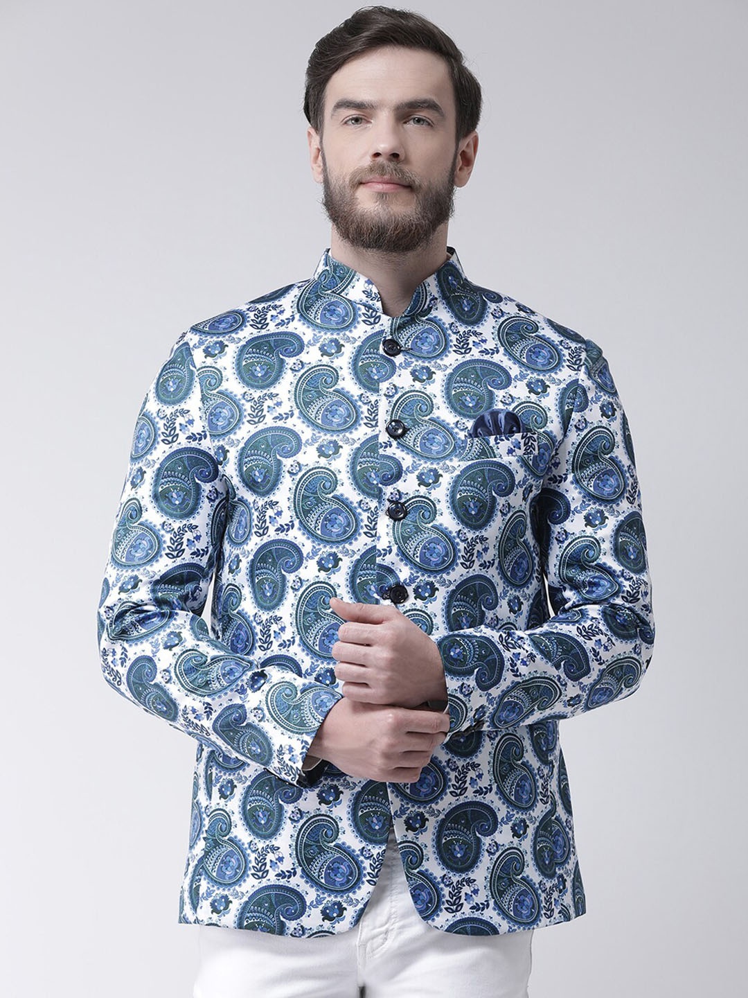 

hangup trend Men Blue Printed Bandhgala Blazer