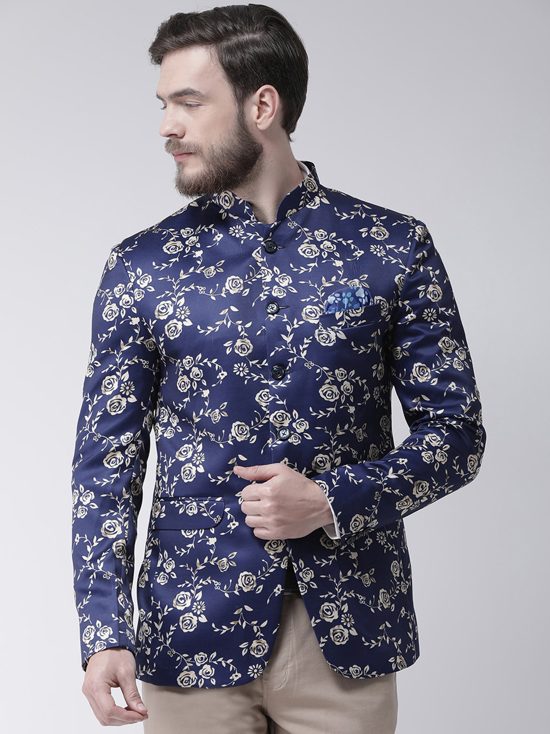 

hangup trend Men Blue Regular Printed Single Breasted Blazer
