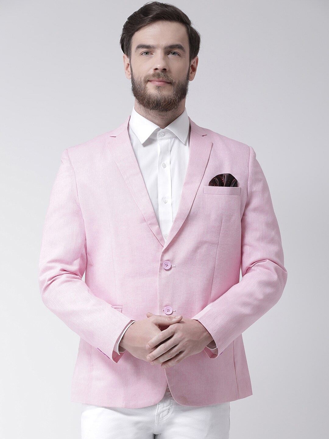 

hangup trend Men Pink Solid Linen Single Regular Breasted Blazer
