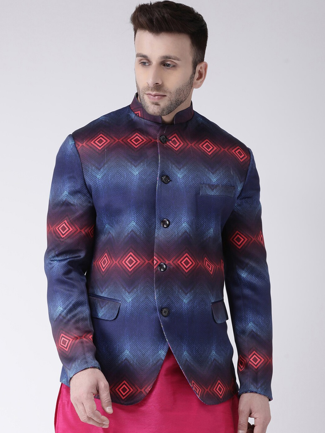 

hangup trend Men Blue Printed Single Breasted Party Blazer