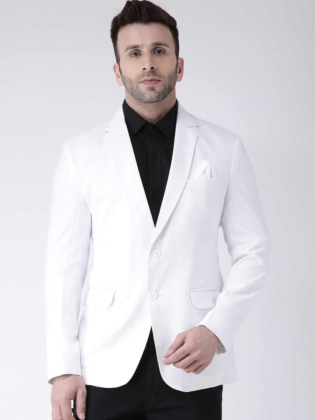 

Hangup trend Men White Solid Single-Breasted Linen Casual Blazer