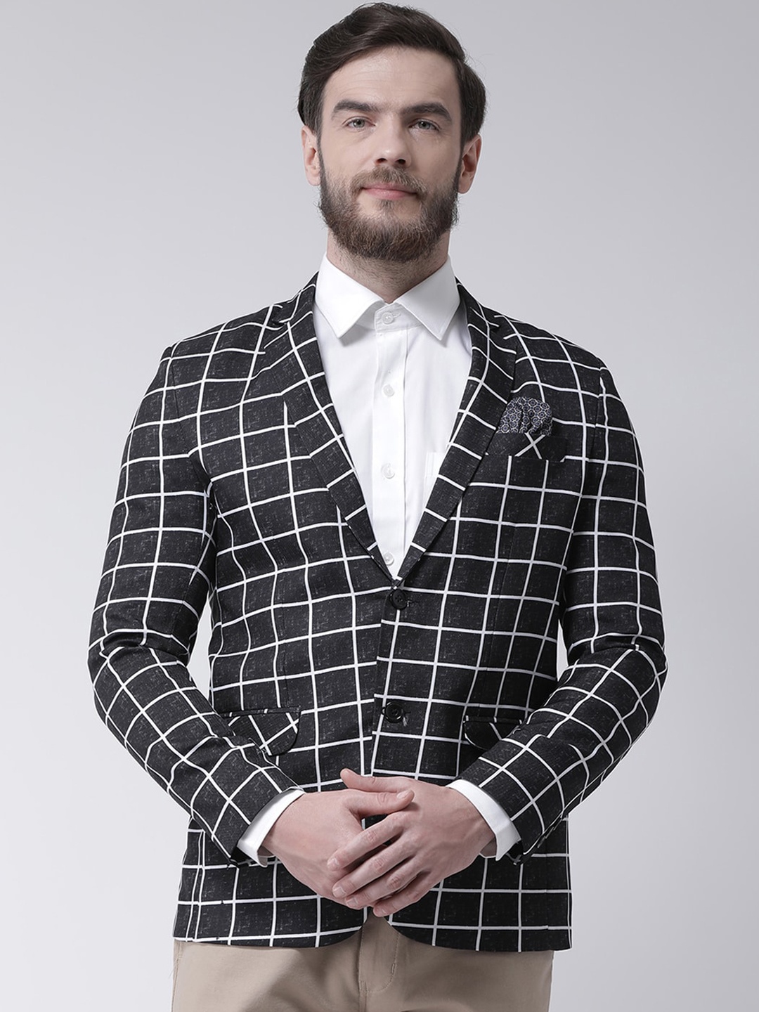 

hangup trend Men Black & White Checked Single-Breasted Formal Blazer