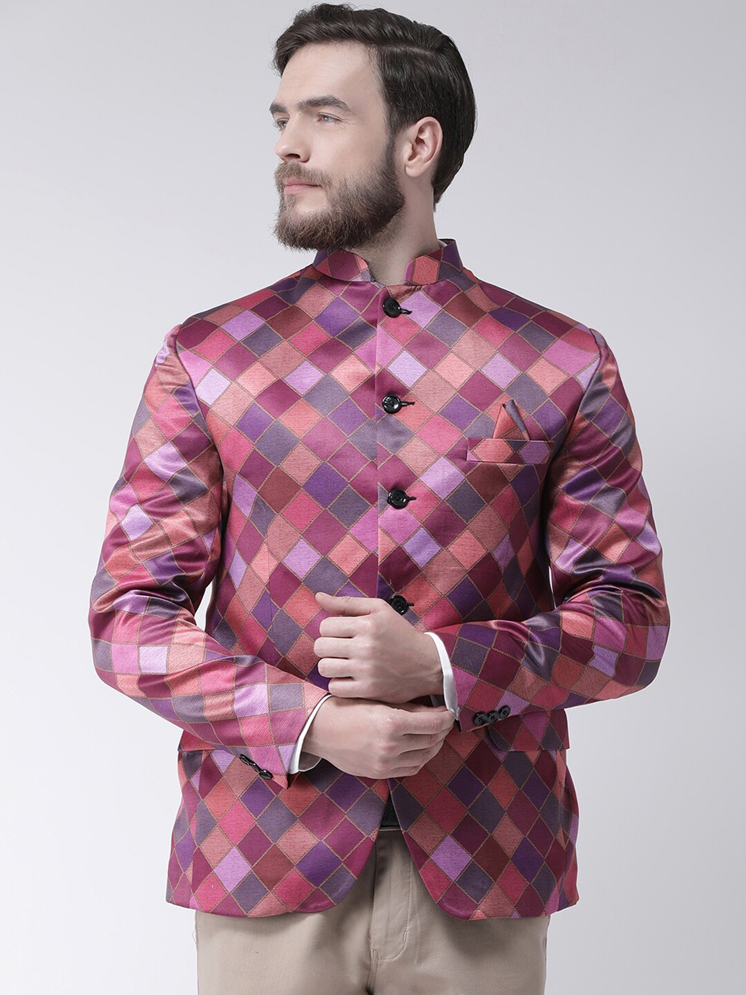 

hangup trend Men Maroon Printed Single Breasted Blazer