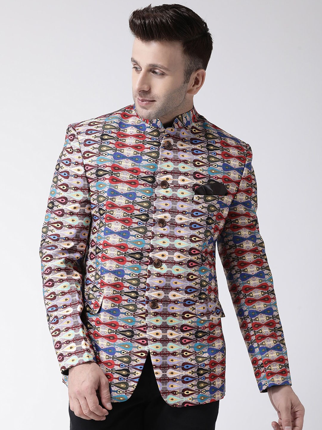 

hangup trend Men Grey Woven Design Bandhgala Blazer