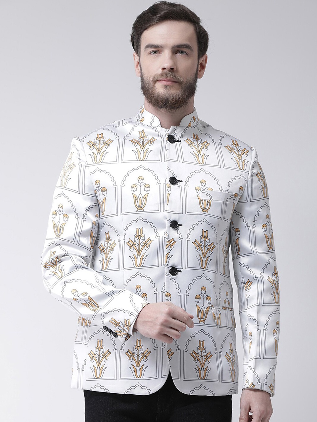 

hangup trend Men White Printed Single Breasted Party Blazer, Multi