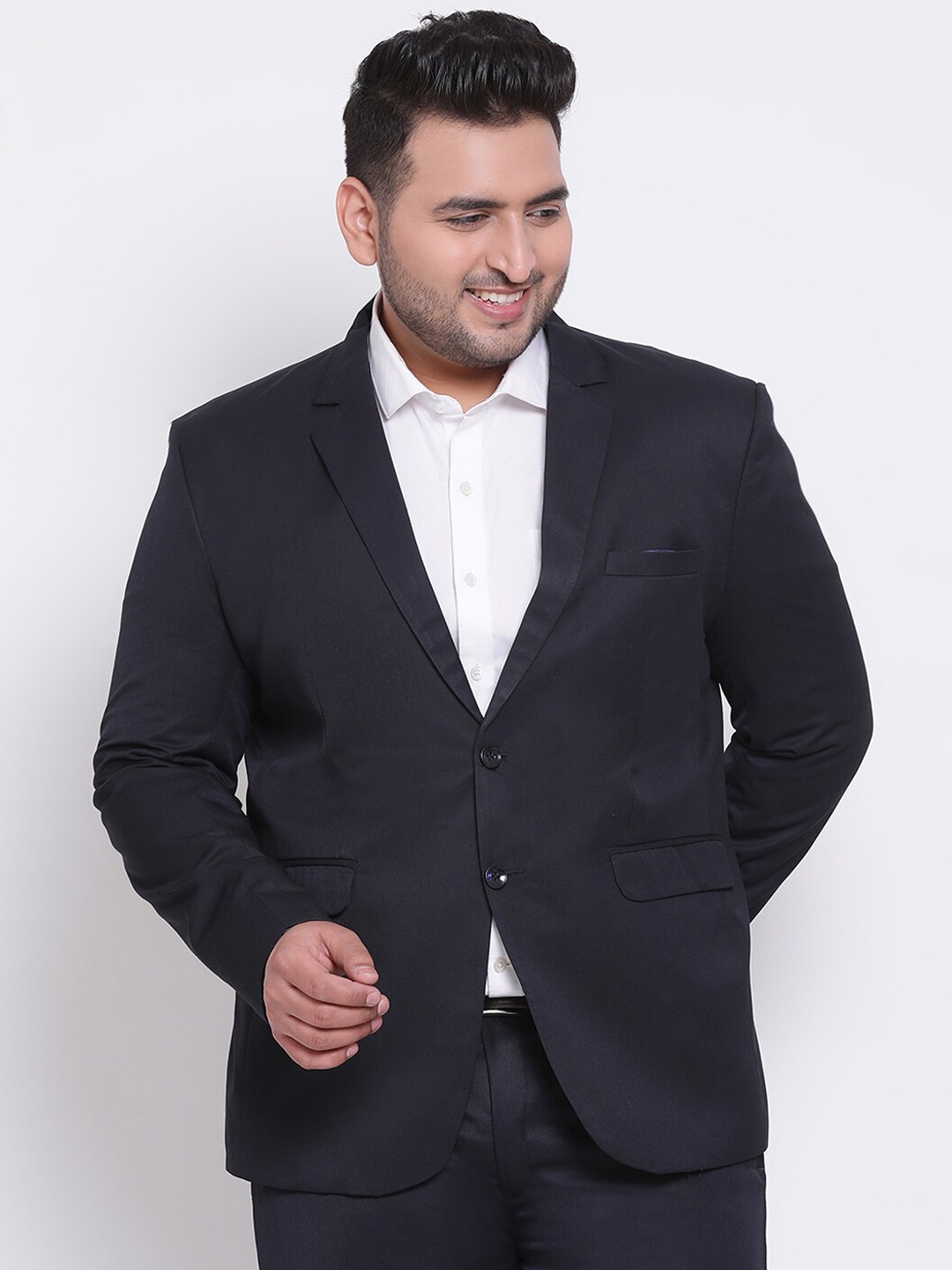 

hangup trend Plus Men Navy Blue Solid Single Breasted Formal Blazer
