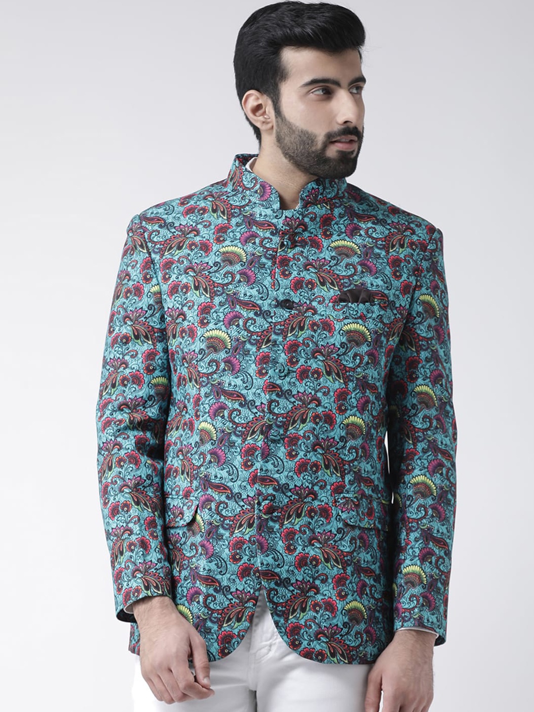 

hangup trend Men Blue Printed Bandhgala Blazer