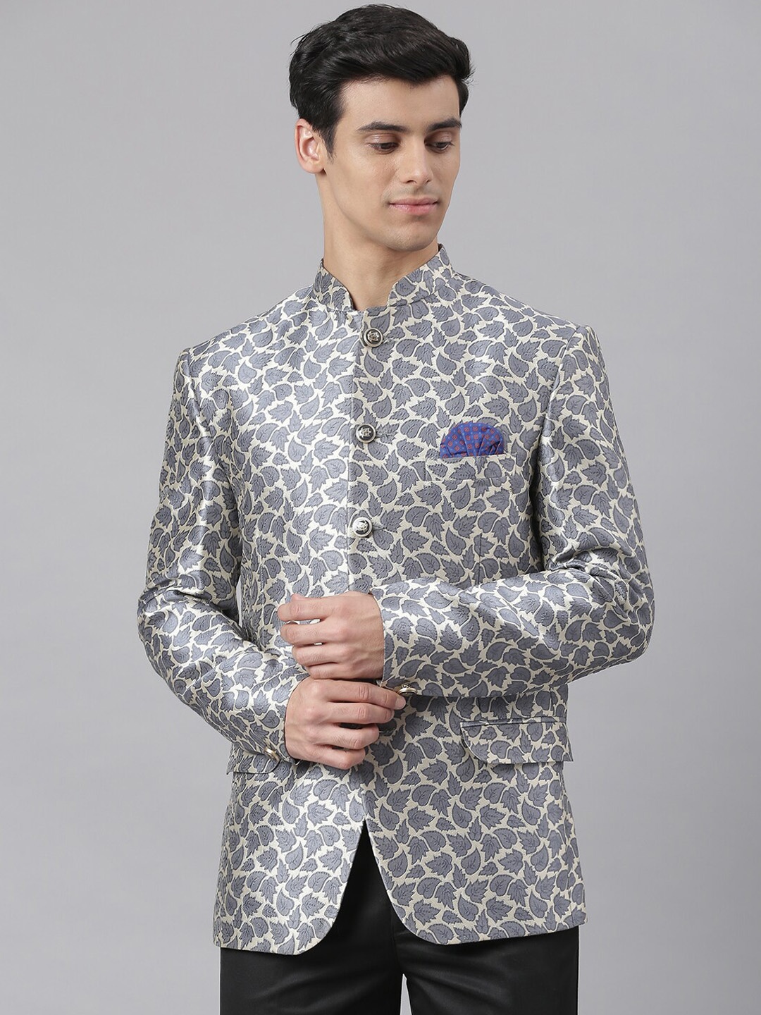 

hangup trend Men Grey Printed Single Breasted Party Blazers