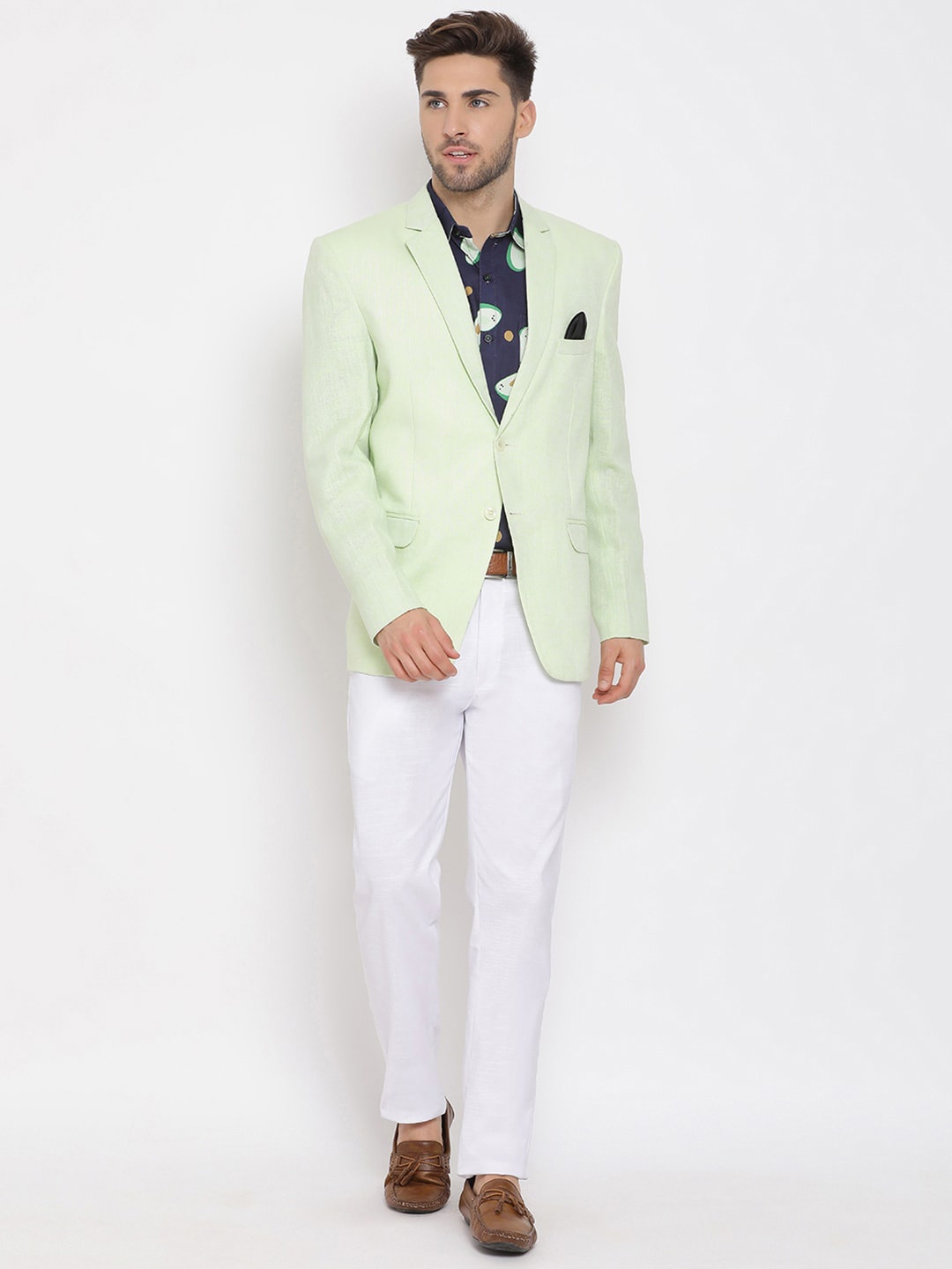 

hangup trend Men Green & White Solid Single-Breasted 3-Piece Party Suit