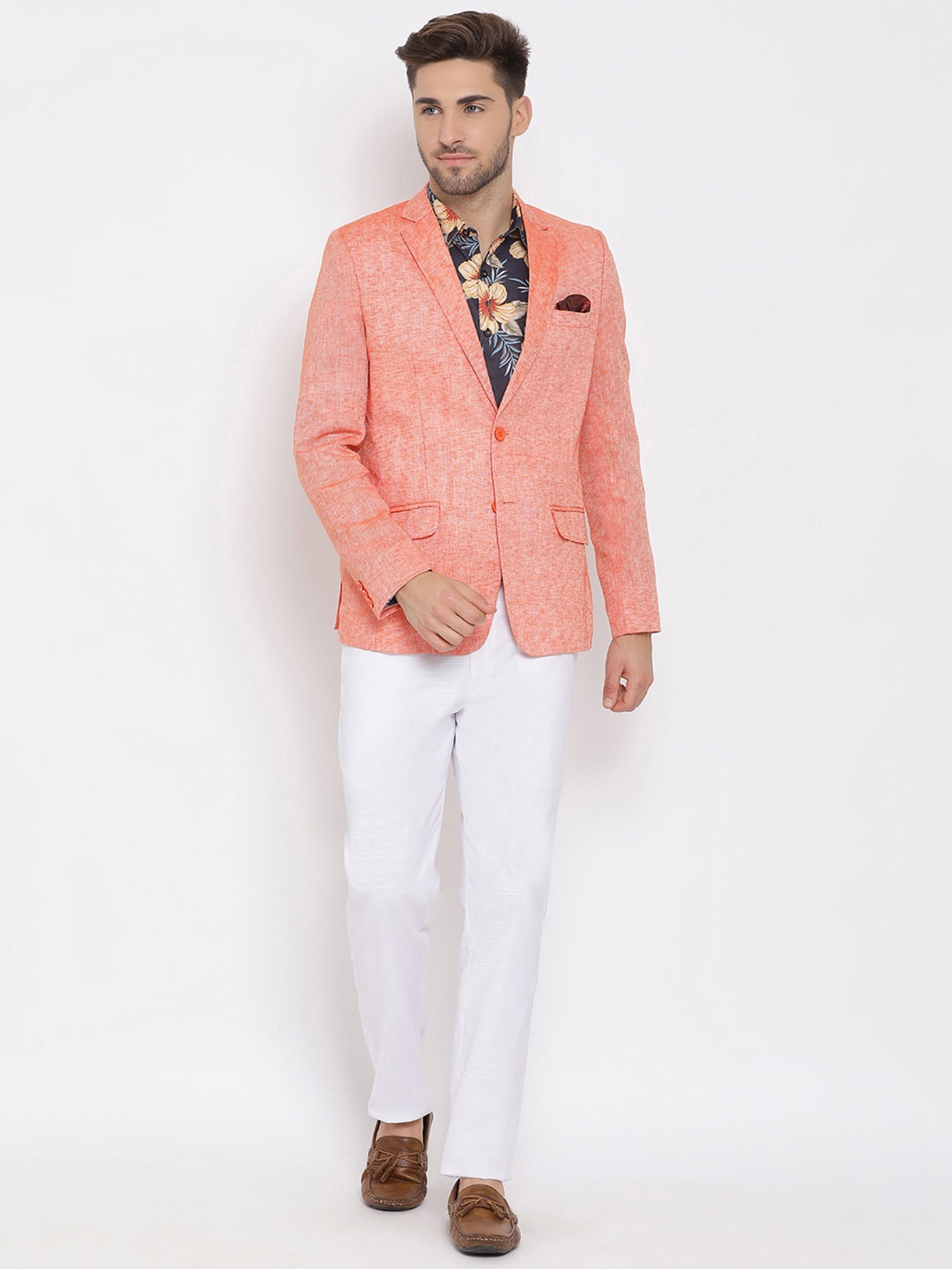 

hangup trend Men Orange Solid Single-Breasted 3-Piece Party Suit