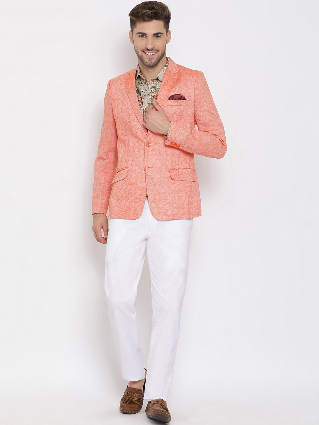 

hangup trend Men Orange Solid Single-Breasted 3-Piece Party Suit