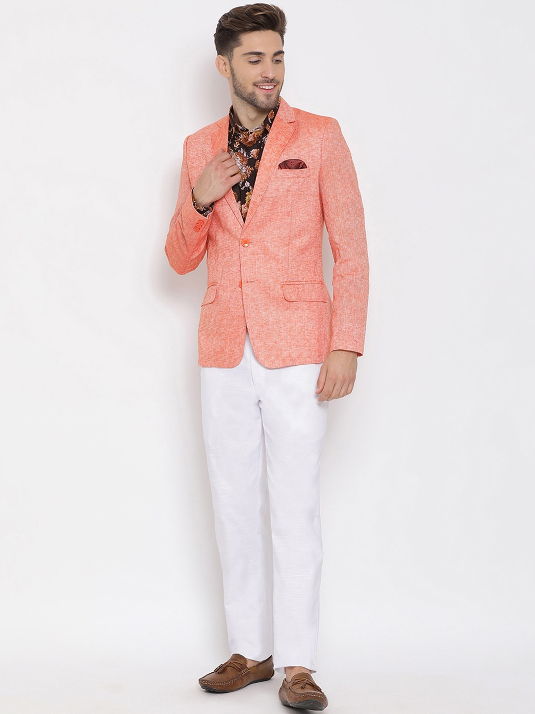 

hangup trend Men Orange Solid Single-Breasted 3-Piece Party Suit