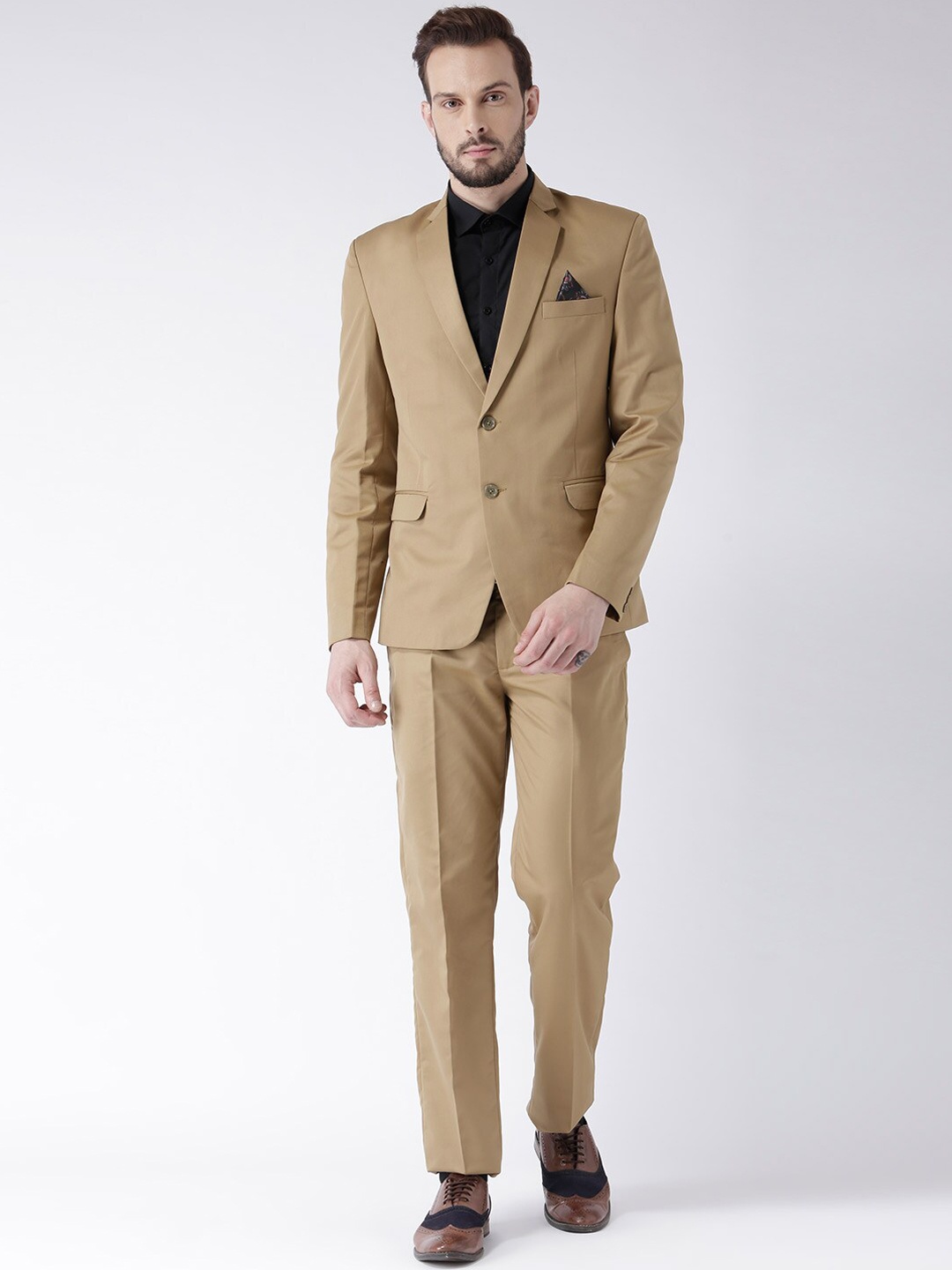 

Hangup trend Men Khaki Solid Single-Breasted 2-Piece Suit