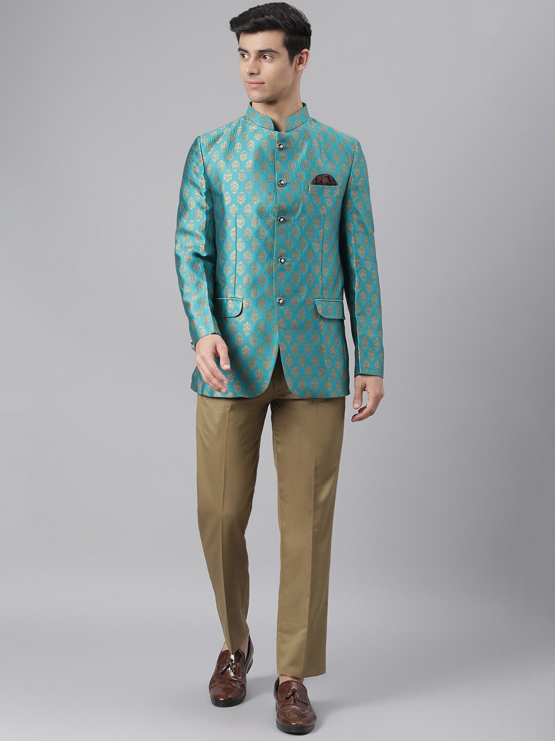 

hangup trend Men Green Self-Design Single-Breasted Two-Piece Party Suit