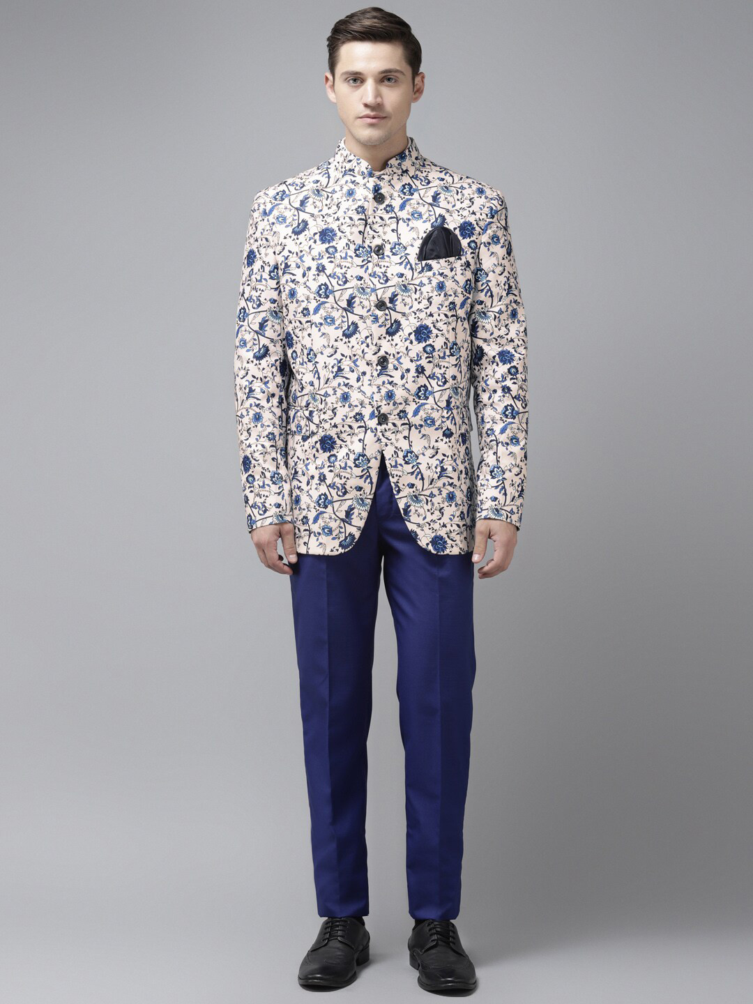 

hangup trend Men Blue Printed Single-Breasted Two-Piece Casual Suit, Navy blue