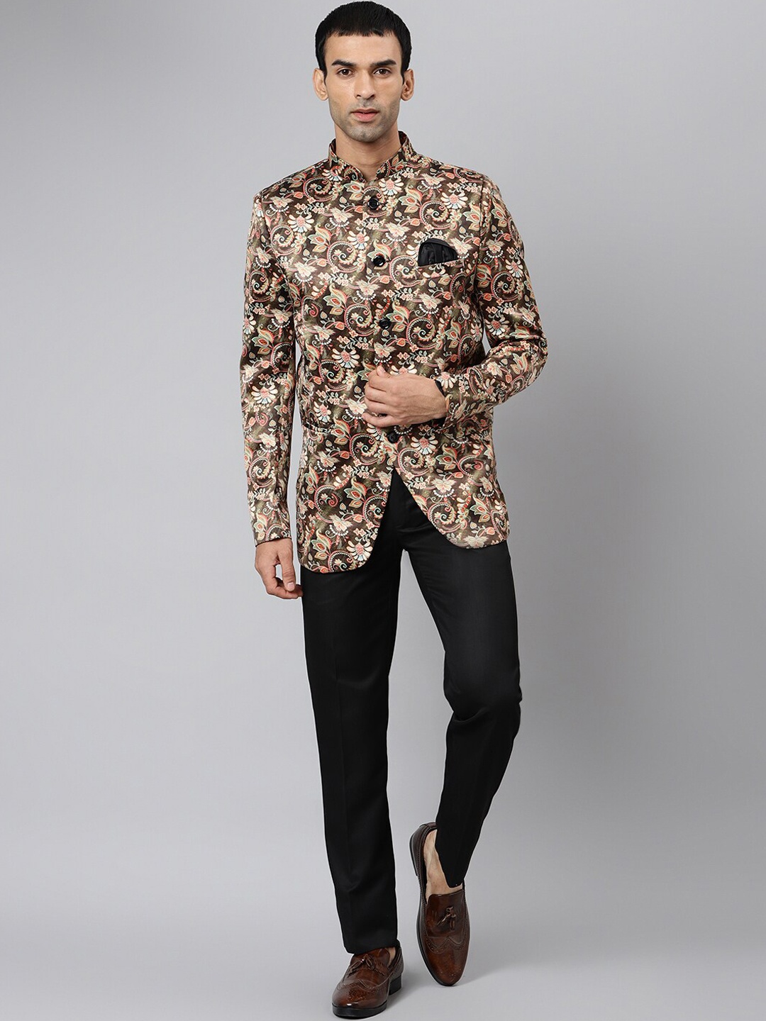 

hangup trend Men Brown Printed Single-Breasted Two-Piece Party Suit