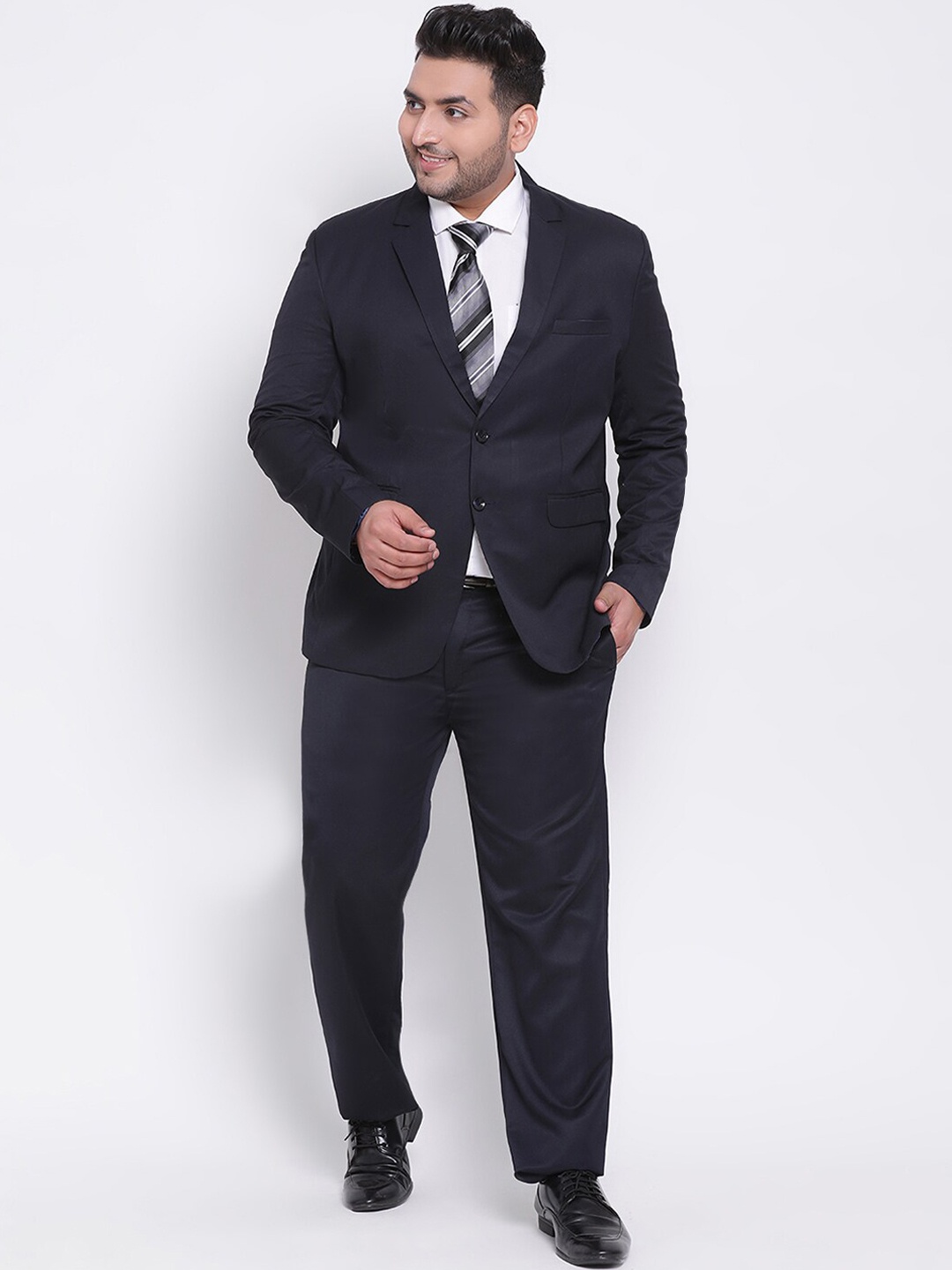 

hangup trend Men Navy-Blue Solid Single-Breasted Two-Piece Formal Suit