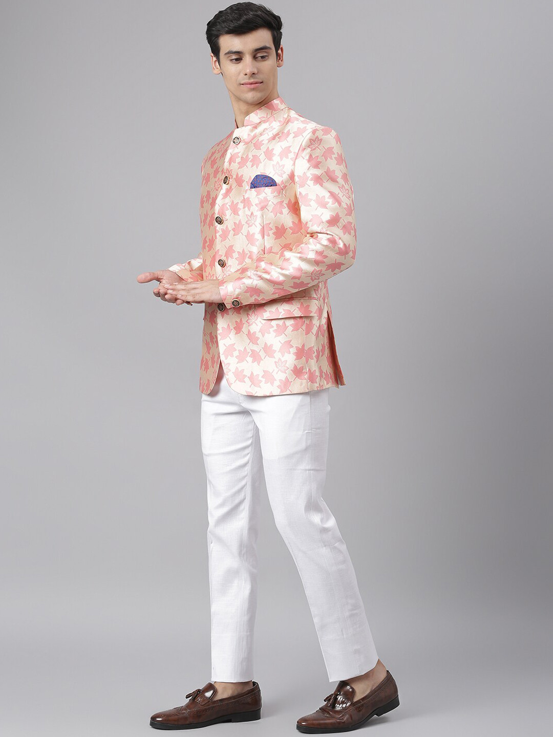 

hangup trend Men Pink Printed Bandhgala Two-Piece Party Suits