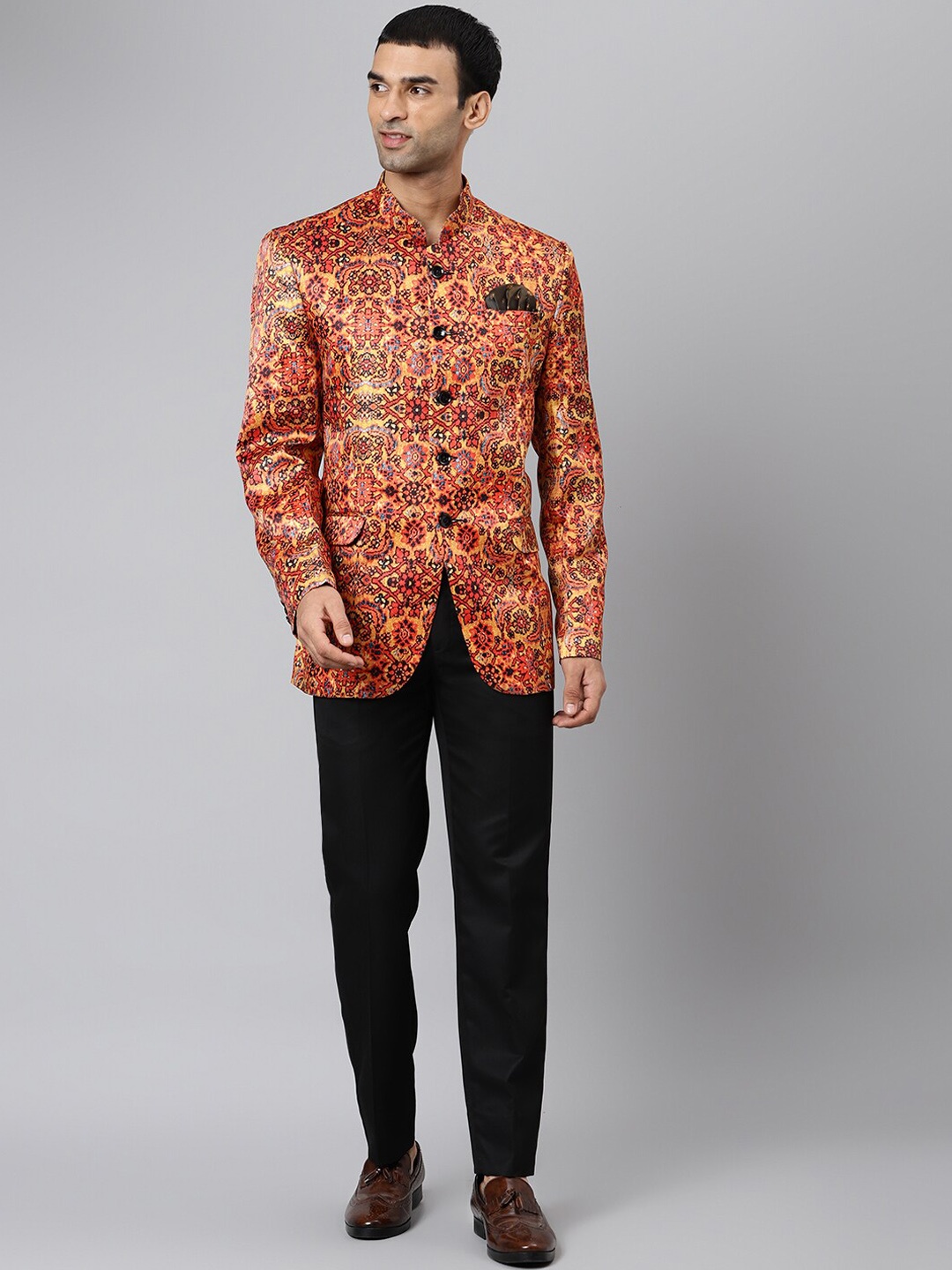 

hangup trend Men Golden Printed Single-Breasted Two-Piece Party Suit, Gold