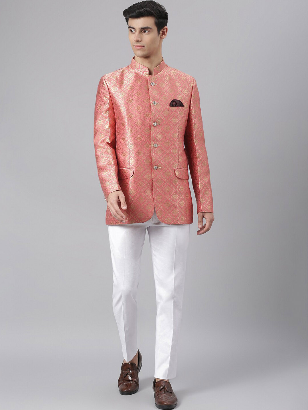 

hangup trend Men Pink Printed Single-Breasted 2-Piece Bandhgala Suit