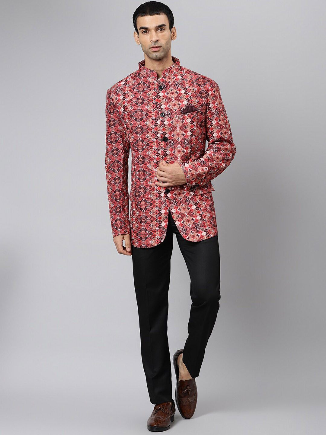 

hangup trend Men Brown & Black Printed Single-Breasted Two-Piece Party Suit