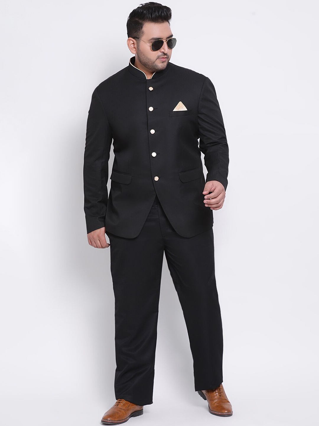 

hangup trend Men Black Solid Bandhgala Two-Piece Formal Suits
