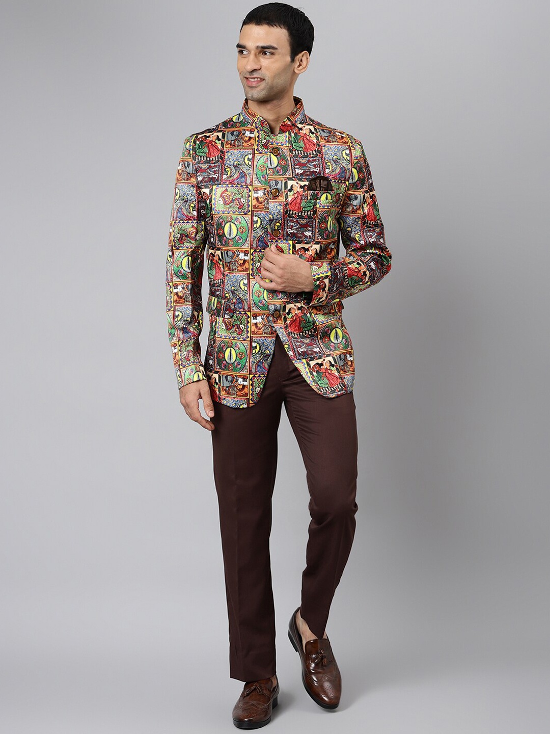 

hangup trend Men Brown Printed Single-Breasted Two-Piece Party Suit