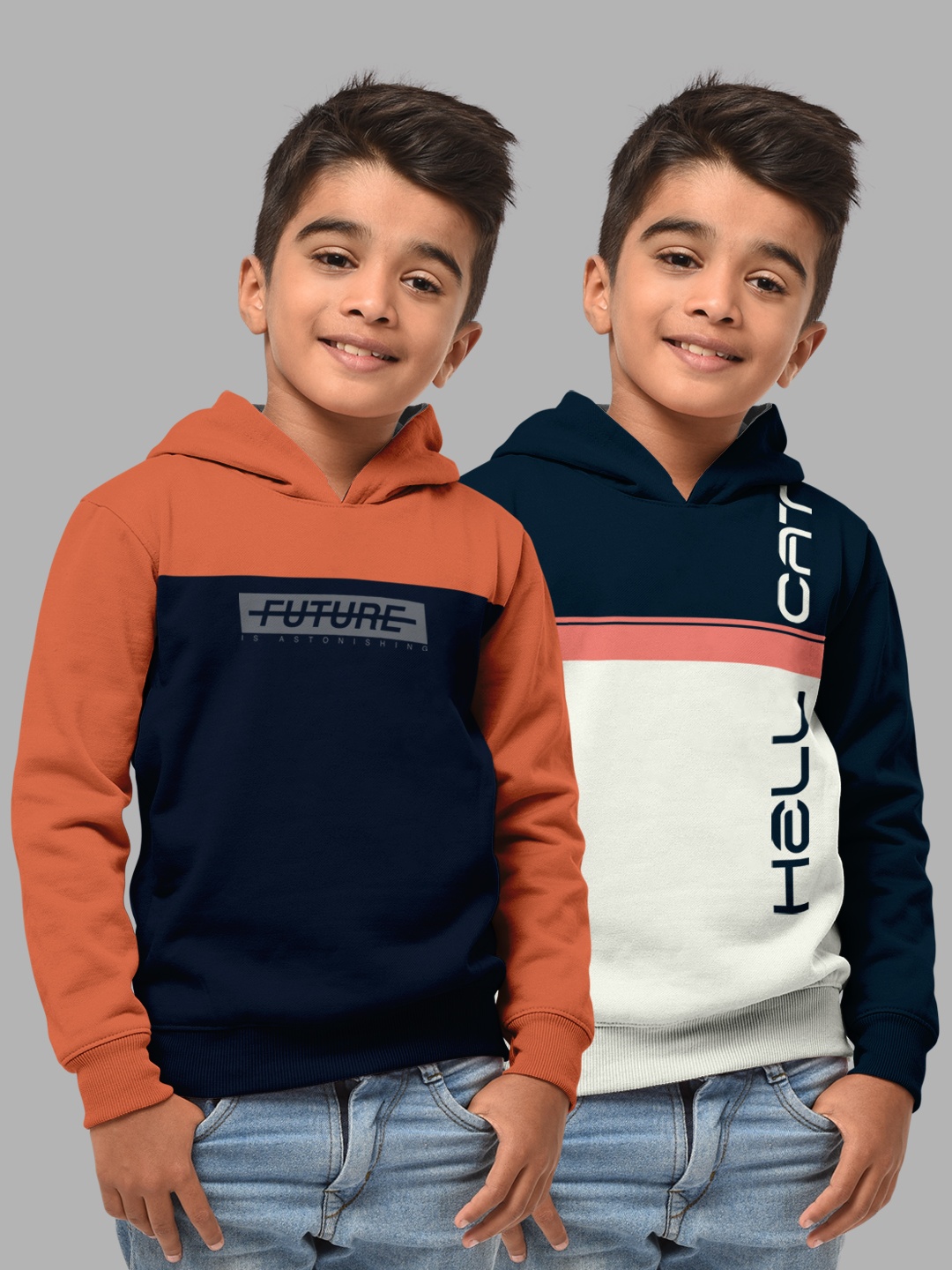

HELLCAT Boys Orange Colourblocked Hooded Sweatshirt