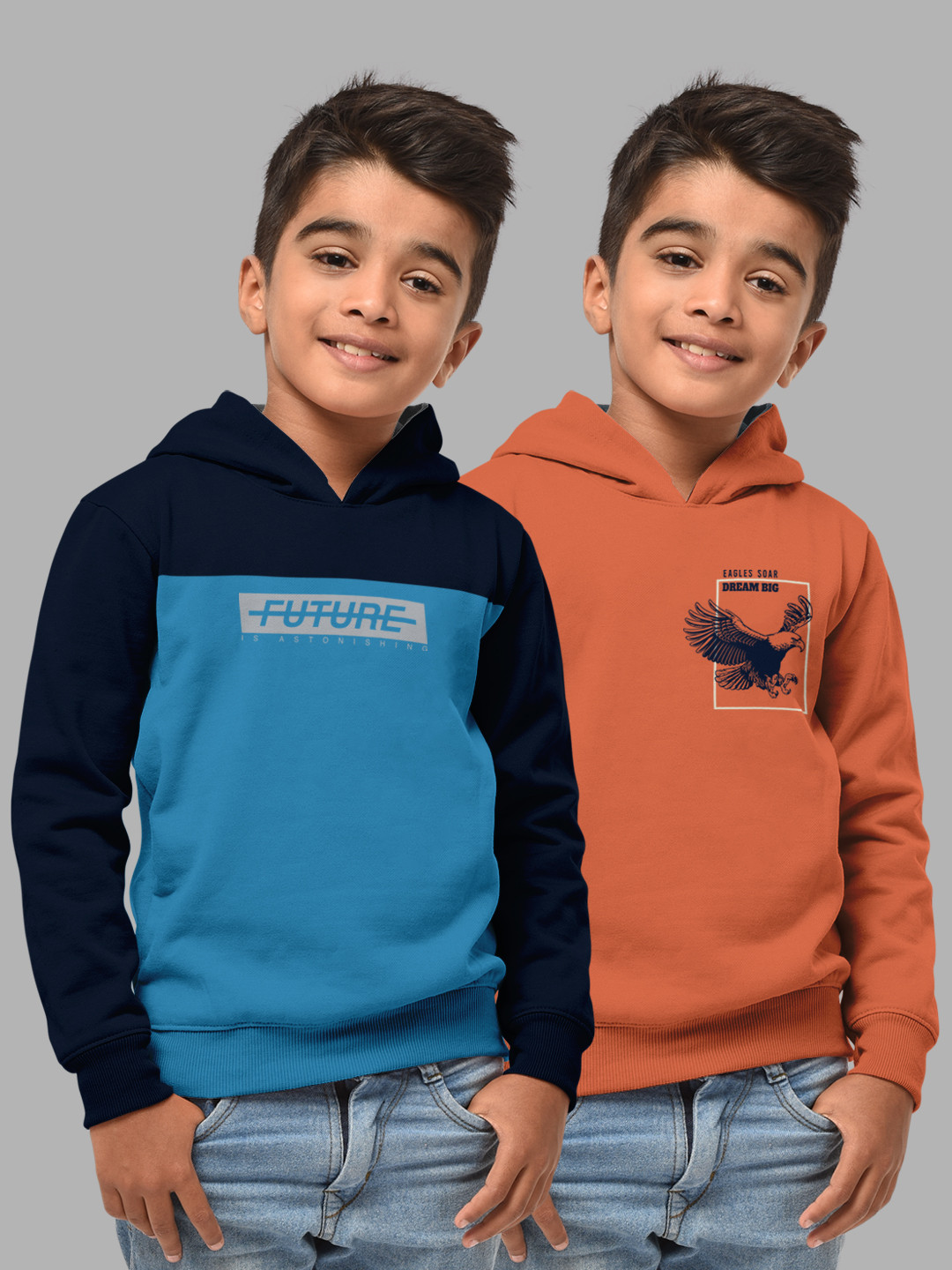 

HELLCAT Boys Navy Blue & Orange Pack Of 2 Printed Hooded Sweatshirt