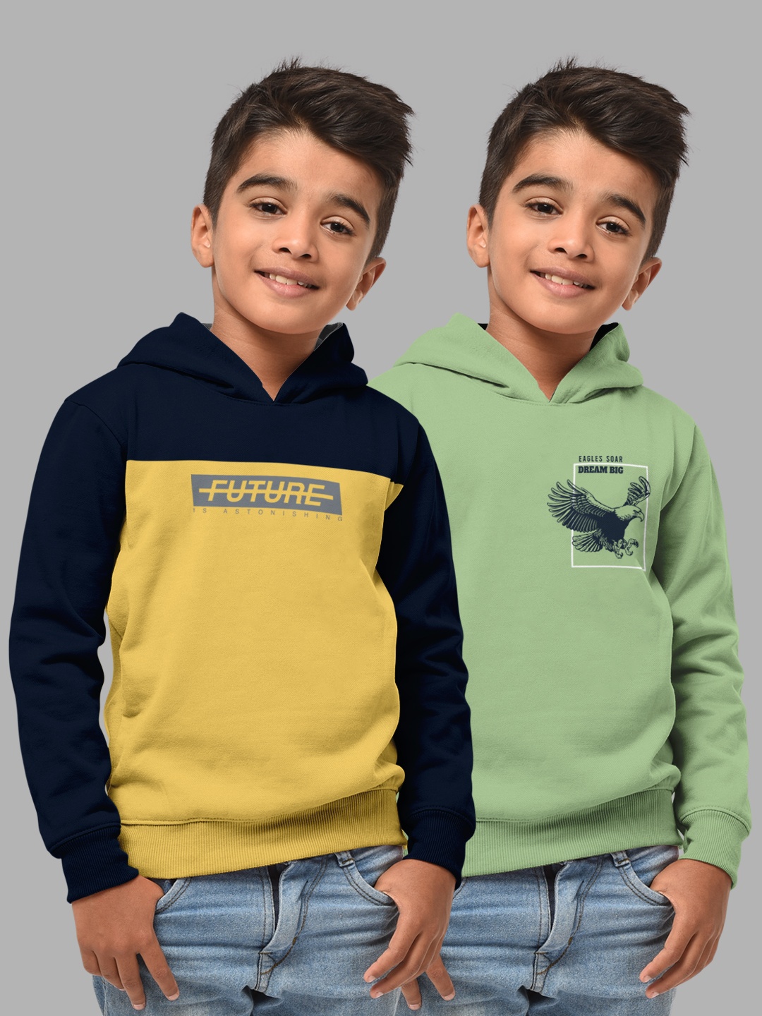 

HELLCAT Boys Navy Blue & Green Pack Of 2 Hooded Cotton Sweatshirt