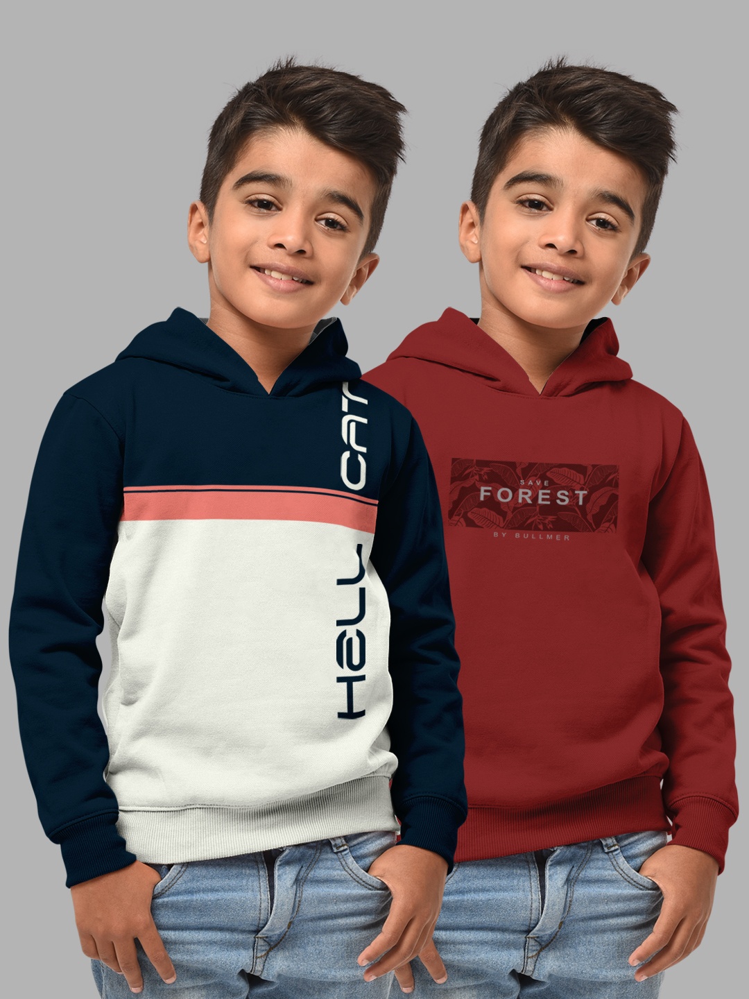 

HELLCAT Boys Set Of 2 Blue & White Printed Hooded Sweatshirt