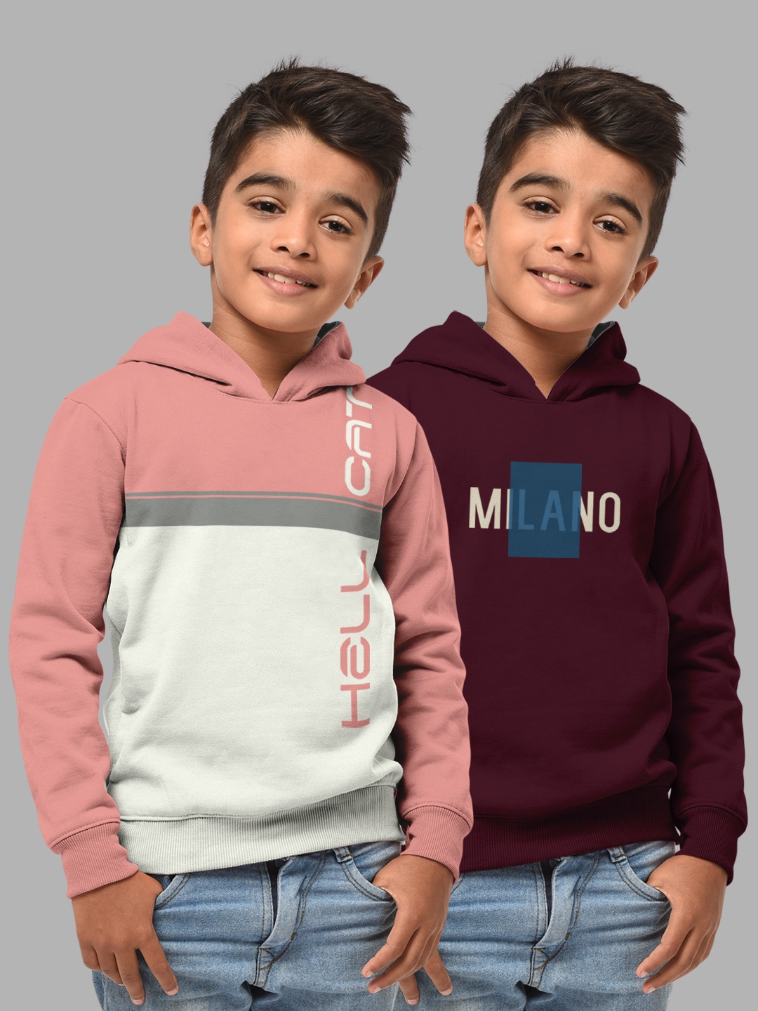 

HELLCAT Boys Set Of 2 Pink & Burgundy Colourblocked Hooded Sweatshirt