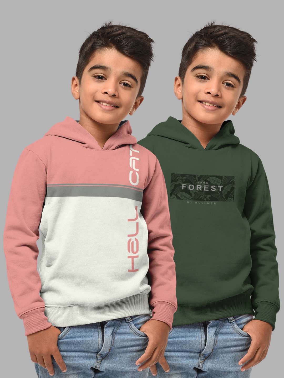 

HELLCAT Boys Set Of 2 Pink & Green Colourblocked Hooded Sweatshirt